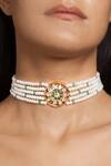 Joules by Radhika_White Classic Floral Carved Choker_Online_at_Aza_Fashions