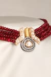 Buy_joules by radhika_Red Stone Bold Beaded Multistrand Necklace _Online_at_Aza_Fashions