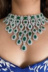 Buy_PRERTO_Green Diamonds, Stones Mary Emerald Teardrop And Square Embellished Necklace Set _at_Aza_Fashions