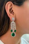 Shop_PRERTO_Green Diamonds, Stones Three-layered Emerald Teardrop Embellished Necklace Set_at_Aza_Fashions