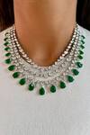 PRERTO_Green Diamonds, Embroidery Maharani 3 And 4 Layered Embellished Necklace Set _Online_at_Aza_Fashions