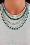 Buy_PRERTO_Green Diamonds, Embroidery Maharani 3 And 4 Layered Embellished Necklace Set _Online_at_Aza_Fashions