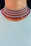 Buy_Prerto_Red Smocking, Stones Ruby And Diamond Embellished Necklace Set _at_Aza_Fashions