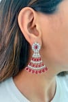 Shop_Prerto_Red Smocking, Stones Ruby And Diamond Embellished Necklace Set _at_Aza_Fashions
