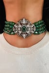 Buy_PRERTO_Green Grandeue Diamond And Emerald Stone Embellished Necklace Set _at_Aza_Fashions
