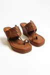 Shop_THE ALTER_Brown Braided Strapped Kolhapuri Wedges _at_Aza_Fashions