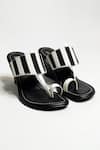 Shop_THE ALTER_Black Striped Print Kolhapuri Wedges _at_Aza_Fashions