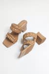 The Alter_Brown T Shaped Quilted Statement Block Heels _Online_at_Aza_Fashions
