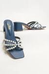Buy_The Alter_Blue Pearl Strap Embellished Block Heels _at_Aza_Fashions