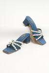 The Alter_Blue Pearl Strap Embellished Block Heels _at_Aza_Fashions