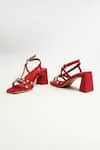 THE ALTER_Red Marina Strap Embellished Block Heels _Online_at_Aza_Fashions