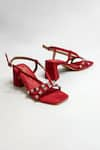 Shop_THE ALTER_Red Marina Strap Embellished Block Heels _at_Aza_Fashions