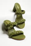 THE ALTER_Green Braided Two Strap Cylindrical Block Heels _at_Aza_Fashions