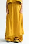 TIL_Yellow Silk Embroidered Thread V-neck Karashi Quilted Top With Draped Trouser _Online_at_Aza_Fashions