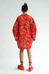 Shop_TIL_Red Cotton Embroidered Thread V-neck Firefly Puffer Jacket Dress _at_Aza_Fashions