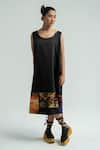 Buy_TIL_Black Silk Printed Bird Round Panchi Slip Dress _at_Aza_Fashions