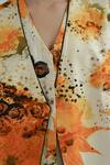 TIL_Yellow Chanderi Printed Abstract Floral V-neck Florid Gilet _Online_at_Aza_Fashions