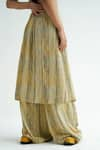 TIL_Yellow Cotton Printed Stripe Freckle Draped Pant _at_Aza_Fashions