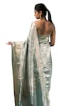 Sacred Weaves_Green Tissue Silk Zari Stripe Banarasi Saree With Unstitched Blouse Piece_Online