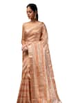 Sacred Weaves_Peach Tissue Silk Zari Banarasi Pattern Saree With Unstitched Blouse Piece _Online