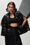 Buy_House of Zeniaa_Black Embellished Night Aura Cape _at_Aza_Fashions