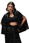 House of Zeniaa_Black Embellished Night Aura Cape _at_Aza_Fashions