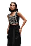 House of Zeniaa_Black Luxury Crepe Embellished Stone Square Pearl And Crop Top _at_Aza_Fashions