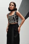 Buy_House of Zeniaa_Black Luxury Crepe Embellished Stone Square Pearl And Crop Top _at_Aza_Fashions