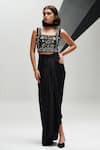 Buy_House of Zeniaa_Black Luxury Crepe Embellished Stone Square Pearl And Crop Top 