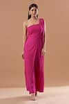 Buy Blue Lotus Design Pink Georgette One Shoulder Draped Jumpsuit at Aza Fashions Buy_Blue Lotus Design_Pink Georgette One Shoulder Draped Jumpsuit _at_Aza_Fashions