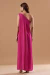 Shop Blue Lotus Design Pink Georgette One Shoulder Draped Jumpsuit at Aza Fashions Shop_Blue Lotus Design_Pink Georgette One Shoulder Draped Jumpsuit _at_Aza_Fashions
