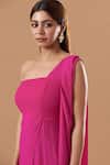 Blue Lotus Design Pink Georgette One Shoulder Draped Jumpsuit Online at Aza Fashions Blue Lotus Design_Pink Georgette One Shoulder Draped Jumpsuit _Online_at_Aza_Fashions