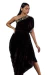 Buy Blue Lotus Design Wine Velvet Embroidery One Shoulder Floral Zari Dress Online at Aza Fashions Buy_Blue Lotus Design_Wine Velvet Embroidery One Shoulder Floral Zari Dress _Online_at_Aza_Fashions