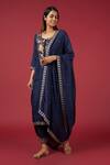 Buy_Blue Lotus Design_Blue Cotton, Silk Embroidery Round Neck Floral Thread Kurta Pant Set _at_Aza_Fashions