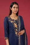 Shop_Blue Lotus Design_Blue Cotton, Silk Embroidery Round Neck Floral Thread Kurta Pant Set _at_Aza_Fashions