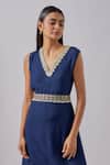 Buy_Blue Lotus Design_Blue Georgette Embroidered Thread V Neck Neckline Cowl Dress _Online_at_Aza_Fashions
