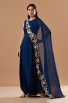 Buy Blue Lotus Design Blue Georgette Embroidery, Sequins Round Neck Floral Draped Dress at Aza Fashions Buy_Blue Lotus Design_Blue Georgette Embroidery, Sequins Round Neck Floral Draped Dress _at_Aza_Fashions