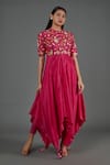 Buy_Blue Lotus Design_Pink Cotton Silk Embroidered Floral Round Asymmetric Kurta _at_Aza_Fashions