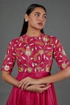 Blue Lotus Design_Pink Cotton Silk Embroidered Floral Round Asymmetric Kurta _Online_at_Aza_Fashions