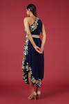 Shop_Blue Lotus Design_Blue Crepe Embroidered Floral One Shoulder Neck Dress _at_Aza_Fashions