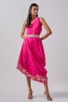 Buy_Blue Lotus Design_Pink Crepe Embroidered Floral One Shoulder Hem Dress _at_Aza_Fashions