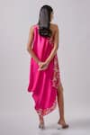 Shop_Blue Lotus Design_Pink Crepe Embroidered Floral One Shoulder Hem Dress _at_Aza_Fashions