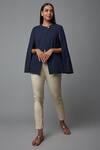 Buy_Blue Lotus Design_Blue Cotton Linen Plain Round Solid Cape Sleeve Top With Pant _at_Aza_Fashions