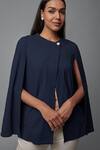 Buy_Blue Lotus Design_Blue Cotton Linen Plain Round Solid Cape Sleeve Top With Pant _Online_at_Aza_Fashions