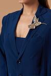 Buy_Blue Lotus Design_Blue Crepe Plain Blazer Lapel Collar Solid Cape Sleeve Pant Set _Online_at_Aza_Fashions