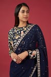 Blue Lotus Design_Blue Georgette Embroidered Floral Round Sequined Saree With Blouse _Online_at_Aza_Fashions