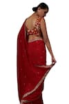 Blue Lotus Design_Red Georgette Embroidered Floral Sweetheart Sequined Saree With Blouse _Online_at_Aza_Fashions