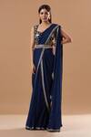 Buy_Blue Lotus Design_Blue Georgette Embroidered Floral Sequined Pre-draped Saree With Blouse _at_Aza_Fashions