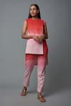 Buy_Blue Lotus Design_Red Stretchable Cotton Shaded Round Panelled Cut-out Top With Pant _at_Aza_Fashions