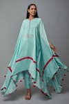 Buy_Blue Lotus Design_Blue Crepe Tasselled V-neck Asymmetric Kaftan With Pant _at_Aza_Fashions